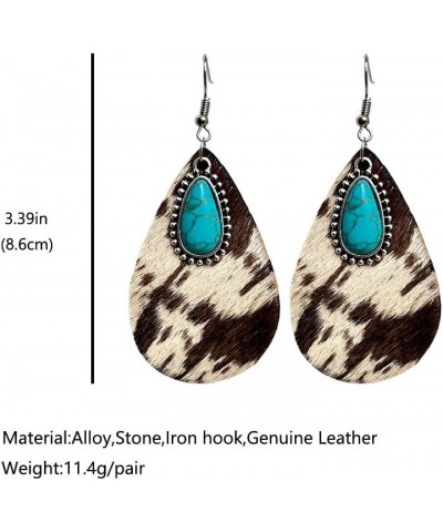 Western Cowgirl Cowboy Earrings Lightweight Bohemian Turquoise Cow Leopard Print Wood Teardrop Dangle Earrings for Women Girl...