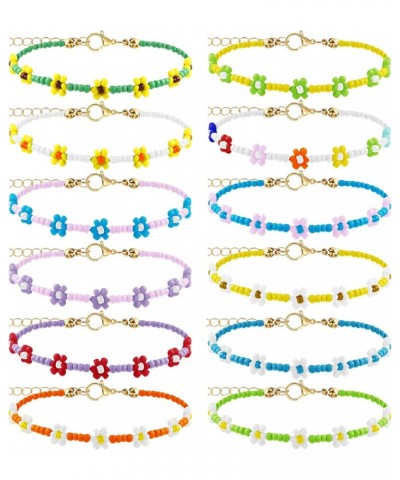 12 Pcs Colorful Daisy Flower Bracelets Indie Handmade Flower Bracelets Cute Bohemian Y2k Adjustable Flower Girl Summer Bracel...