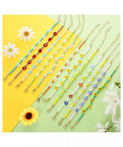 12 Pcs Colorful Daisy Flower Bracelets Indie Handmade Flower Bracelets Cute Bohemian Y2k Adjustable Flower Girl Summer Bracel...