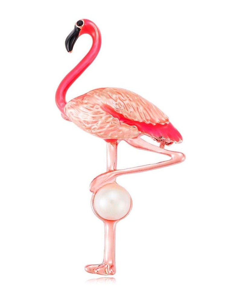 10K Gold Color Cute Enamel Flamingo Pin and Brooch Rose gold +Pearl $8.99 Brooches & Pins